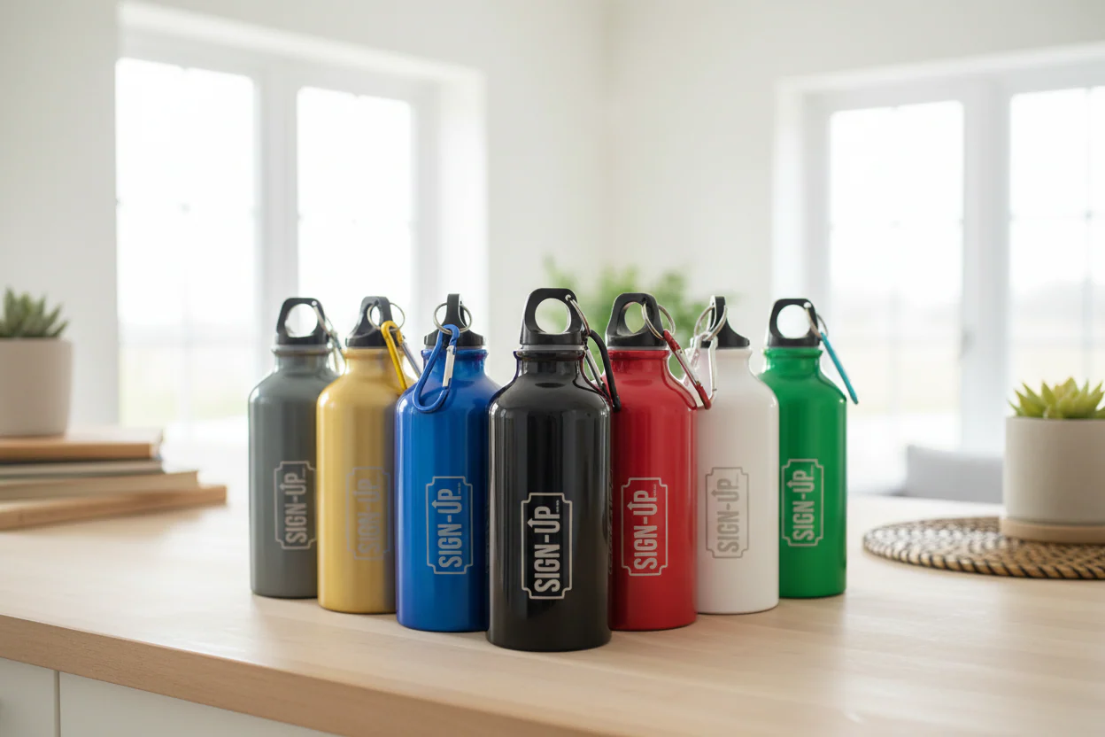CustomEngraved 400 ml Aluminium Logo Bottle with Carabiner - Image 18