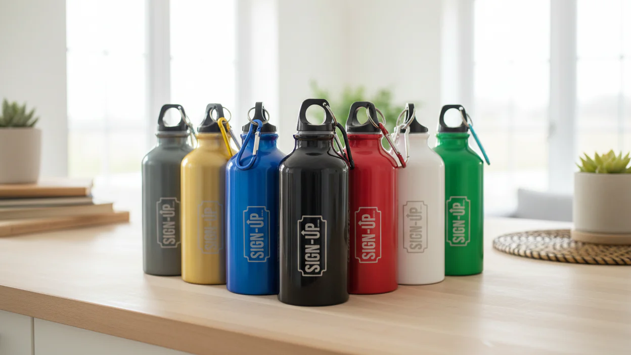 CustomEngraved 400 ml Aluminium Logo Bottle with Carabiner - Image 19